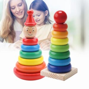 Rainbow Wooden Stacking Tower Learning Toy